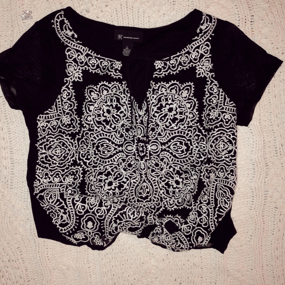 black dress shirt with white lace